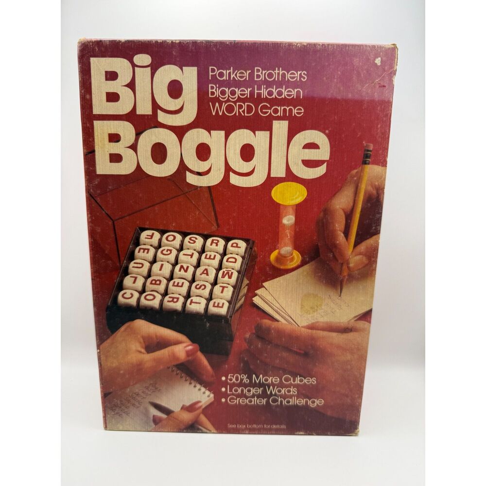 Vintage 1979 Big Boggle Game Parker Brothers Wood Cubes Parts/Read Description